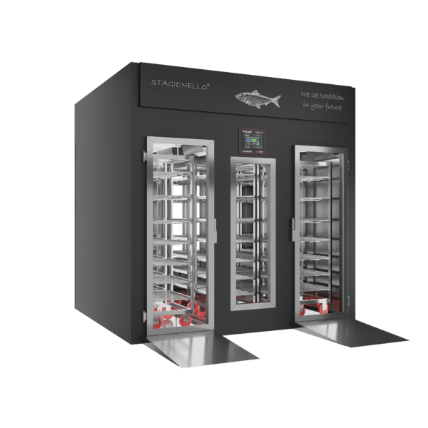 Stagionello® Fish Curing Device 1200 Kg Walk-in 2 glasses