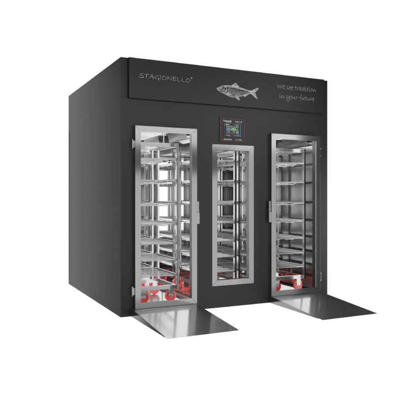 Stagionello® Fish Curing Device 1200 Kg Walk-in 2 glasses